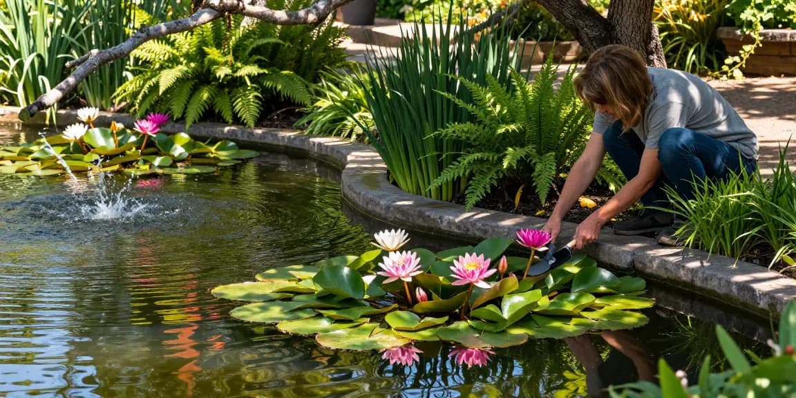 Buy water lilies in a serene garden pond with blooming flowers and lush greenery.